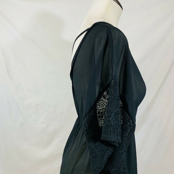 Beach Sheer Cover Up Dress Size Small Black Ruffle VNeck - Picture 9 of 12